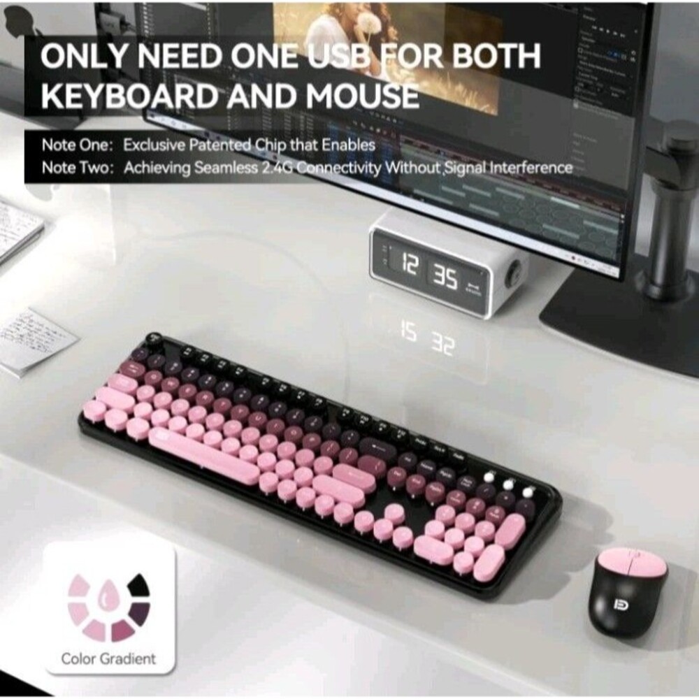 FD 2.4GHz Wireless Keyboard and Mouse Set with Switch Button Full-Size Keyboard - Picture 4 of 12